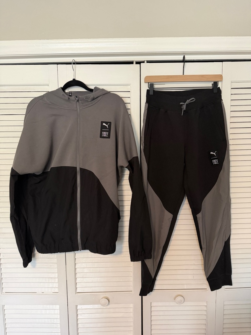 Puma Grey and Black Colorblock Zip Hoodie with Matching Joggers
